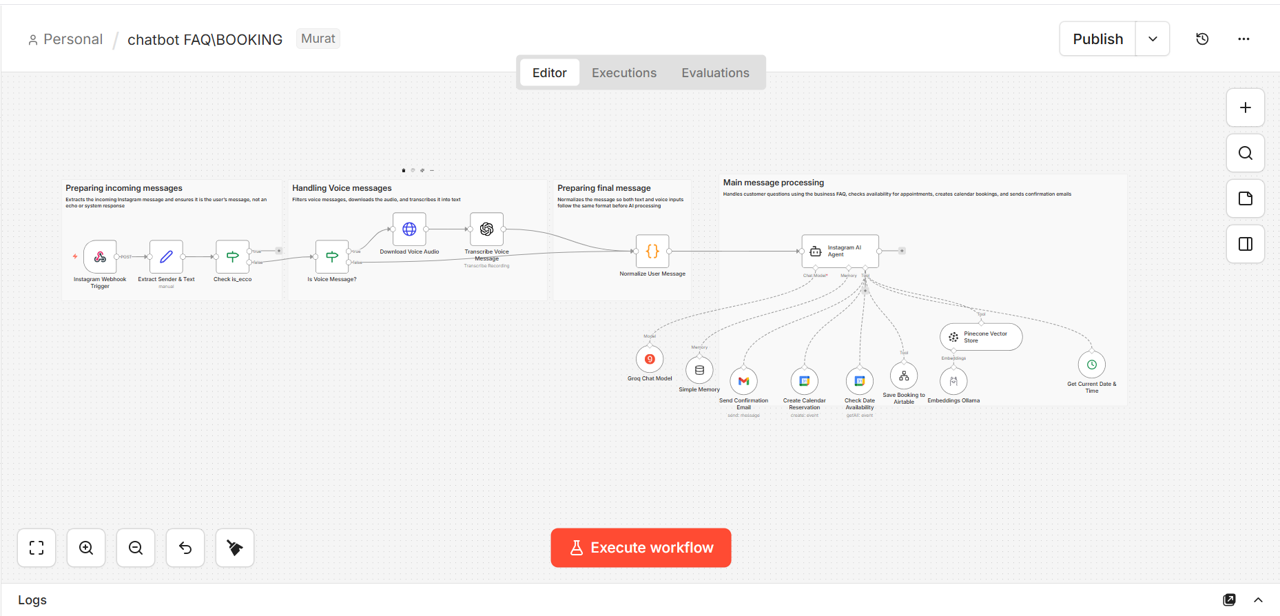 AI Chatbot + Booking Workflow